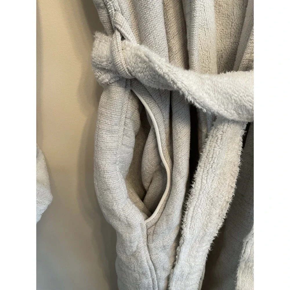 Restoration Hardware French Terry Robe Women Small Grey Pocket Tie Cotton FLAW